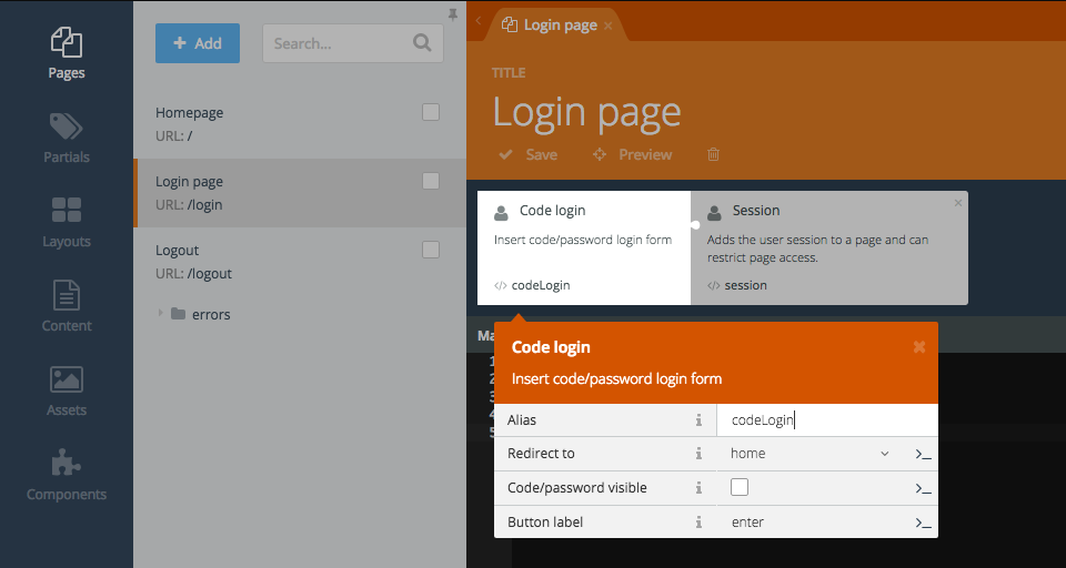 Create login page